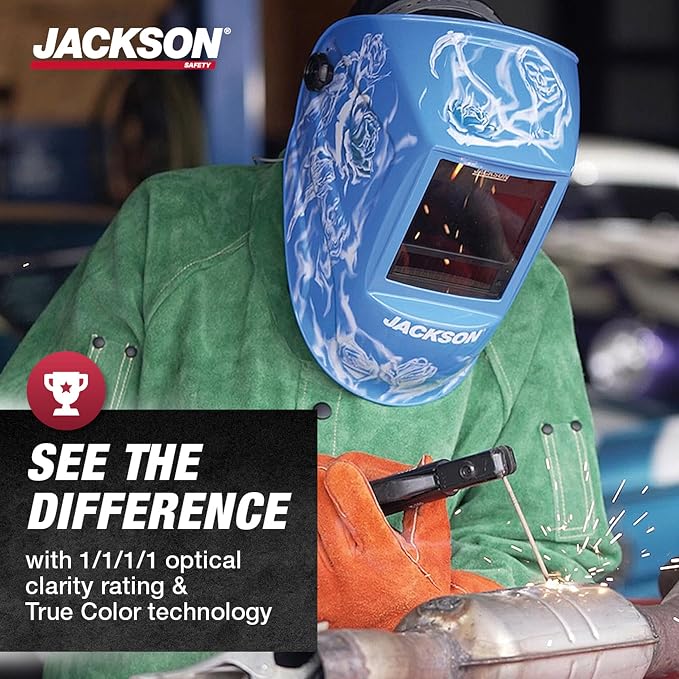 Jackson Safety Premium Graphic Welding Hood with ADF - Ultra Lightweight Auto Darkening Welding Helmet - ANSI Z87.1 (Multiple Styles)