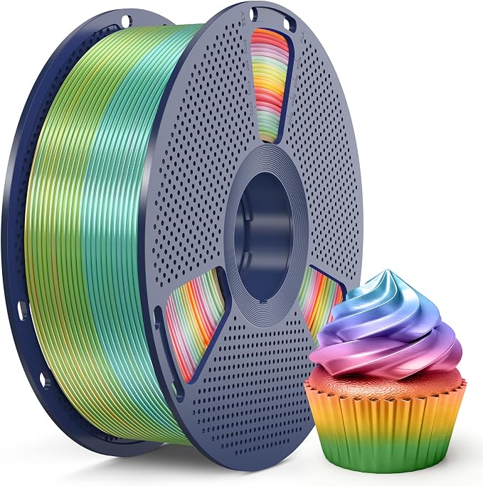 SUNLU Silk Rainbow PLA Filament 1.75mm, Multicolor Gradient 3D Filament, Neatly Wound Shiny Silk 3D Printer Filament, Dimensional Accuracy +/-0.02mm, 1KG Spool(2.2 lbs), Rainbow Silk 01