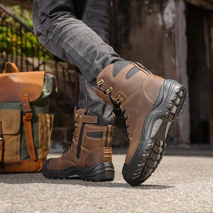 Steel Toe Work Boots for Men and Women, S3 Certified Safety Boots with Lace-Up Design, Waterproof, Anti-Puncture, Slip-Resistant, Ideal for Construction, Outdoor