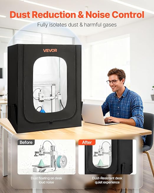 VEVOR 3D Printer Enclosure, Dustproof Waterproof Large Oxford Cloth 3D Printer Tent, Constant Temperature Protective Case with LED Lighting, Compatible with Creality/ELEGOO/Anycubic Popular Models