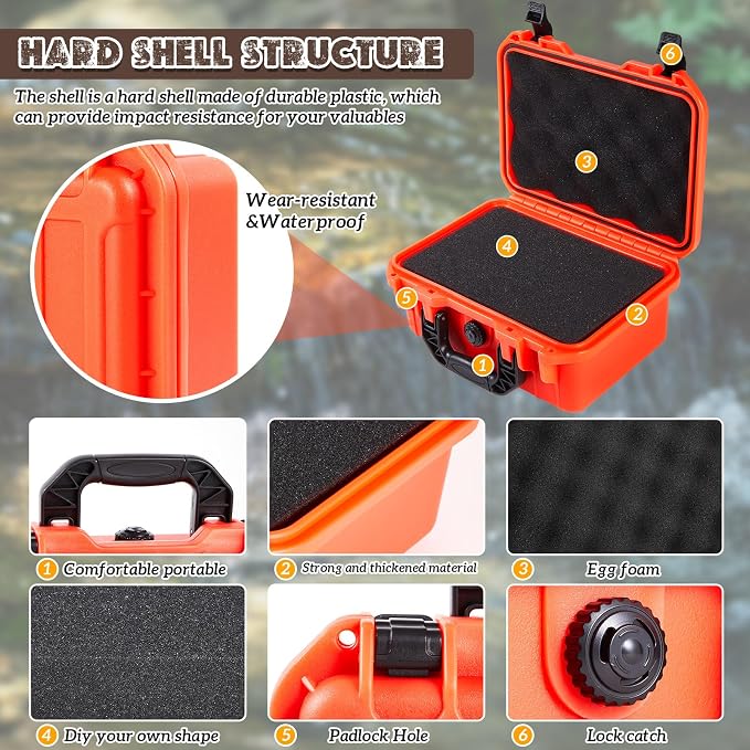 Relaxweex 1 Pcs Waterproof Hard Case with DIY Customizable Foam Insert Portable Protective Case with Knife for Camera Drones Equipments Tools Test Instruments(Reddish Orange,11.3 x 8.7 x 4.2 Inch)