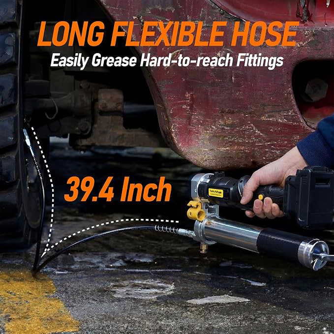 Funnywhale Cordless Grease Gun Compatible with DeWalt 20V MAX Battery(No Battery) | 12000PSI High-Pressure with 2-in-1 Rotating Handle, 16.4" Hose & 4 Couplers for Bulk & Cartridge Grease
