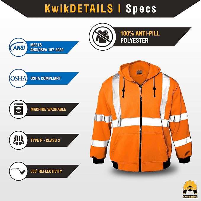 KwikSafety - Charlotte, NC - Men's Fleece Safety Hoodie | PPE Hi Vis Lightweight Reflective Jacket