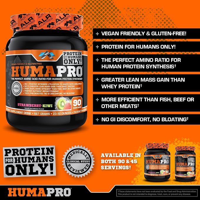 ALR Industries HumaPro Essential Amino Acid Formula | EAA Protein Supplement | Supports Muscle Recovery & Performance | Vegan, Gluten Free | | 90 Servings (Strawberry Kiwi)