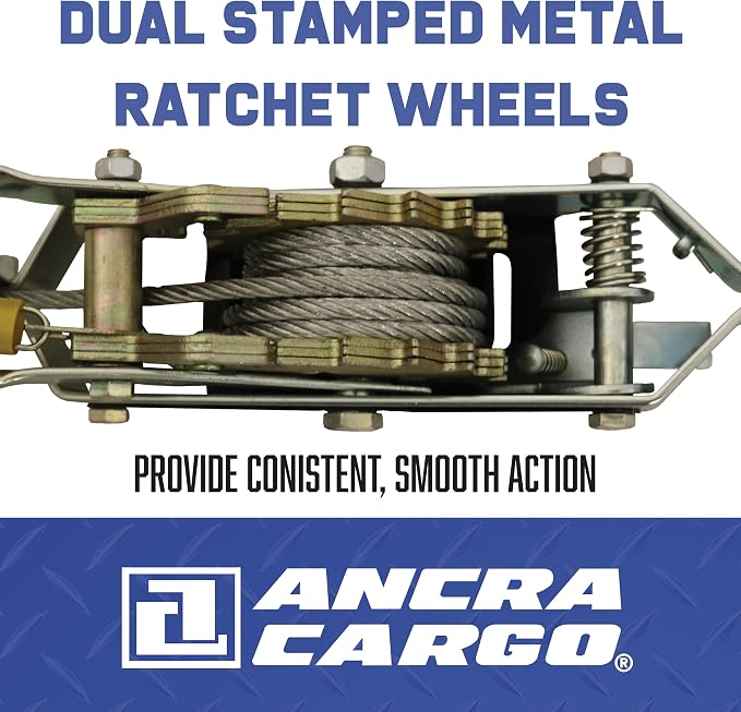 Ancra Cargo Cable Puller, Single Line 1-Ton Standard, 3/16" Aircraft Grade Galvanized Steel Cable, Drop-Forged Steel Slip Hooks with Included Safety Latch