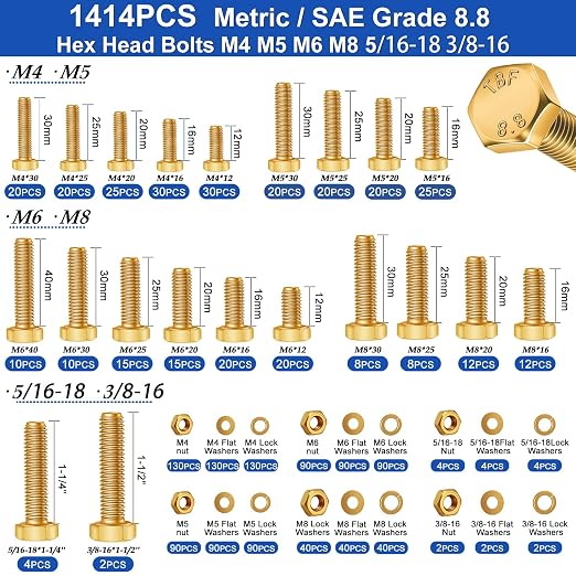 Taiss 3334PCS Nuts and Bolts Assortment Kit SAE & Metric Phillips Head Bolts and Grade 8.8 Metric Hex Bolt Set,39 Sizes Hardware Assortment Kit with Assorted,Matching Nuts and Washers