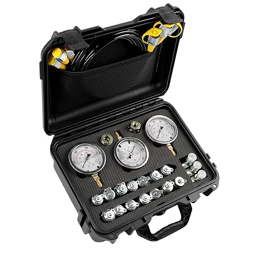 Hydraulic Pressure Gauge Test Kit with 3 Gauges 25/40/60MPa, 16 Straight Connectors, 3 Tee Connectors, 3 Test Hoses 64.5IN, Construction Machinery Excavator Hydraulic Tester Kit