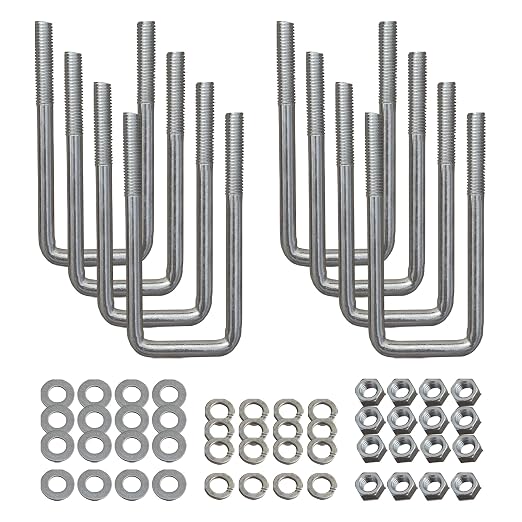 A.A Square U Bolts with Hardware for Boat Trailer, Electro-Galvanized Steel, 1/2" Diameter x 2-1/8" x 6-5/16" for 2x4 Beam (8 Pack)