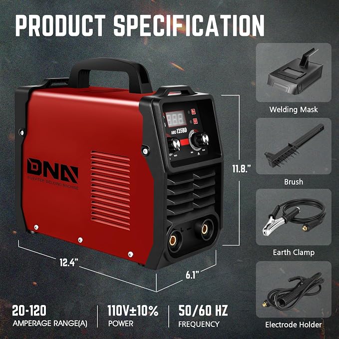 DNA Motoring 125A ARC Stick Welder, 110V Portable ARC MMA Welding Machine, IGBT Inverter with Digital Display, 60% Duty Cycle, Red, TOOLS-00381