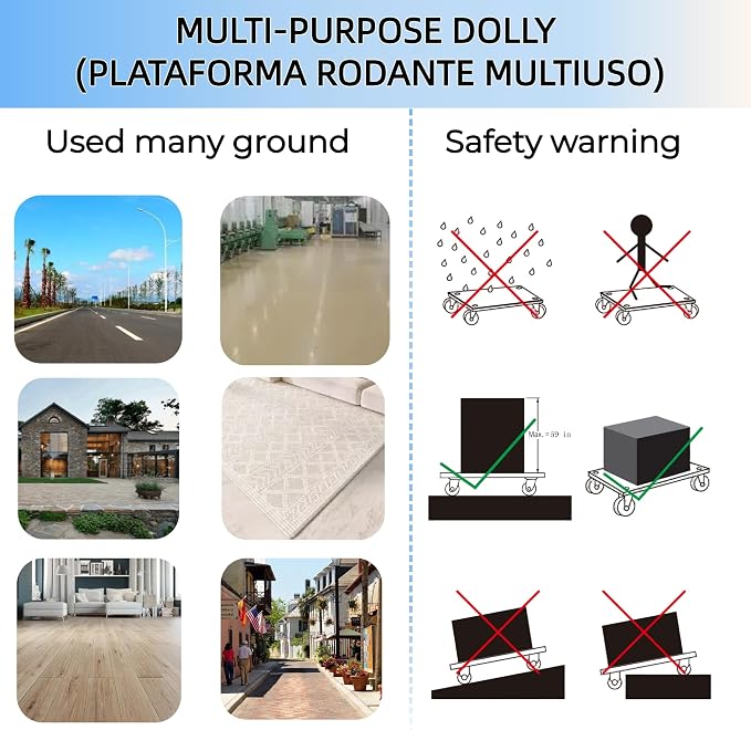 Furniture Moving Dolly Wood Platform Dolly 2 Packs, 17.32 x 9.06 inch, 882 lbs Capacity Heavy Duty Wood Dollies cart with Wheels, Movers Carrier with 4 Soft Rubber Silent Wheels