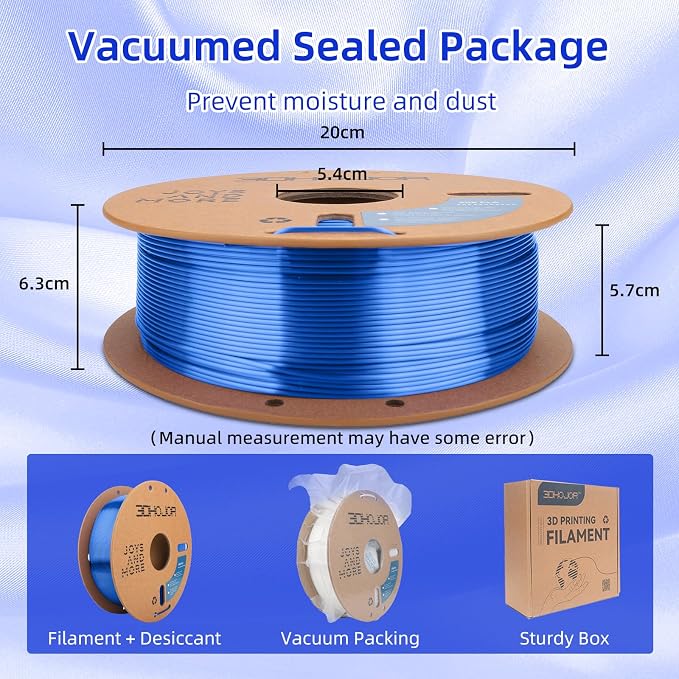 3DHoJor Silk PLA Filament 1.75mm, Silk PLA 3D Printer Filament, 2.2 LBS (1KG) Cardboard Spool, Fit Most FDM 3D Printer, Silk Blue