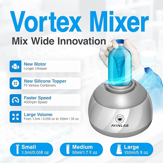 Mix Wide Vortex Mixer 4000RPM, Mini Paint & Lab Mixer, 20,000h Brushless Motor, Max 5 fl. oz/150ml Capacity, for Chemistry, Biology, Nail Gel, Tattoo Ink, Resin, Water Testing & DIY