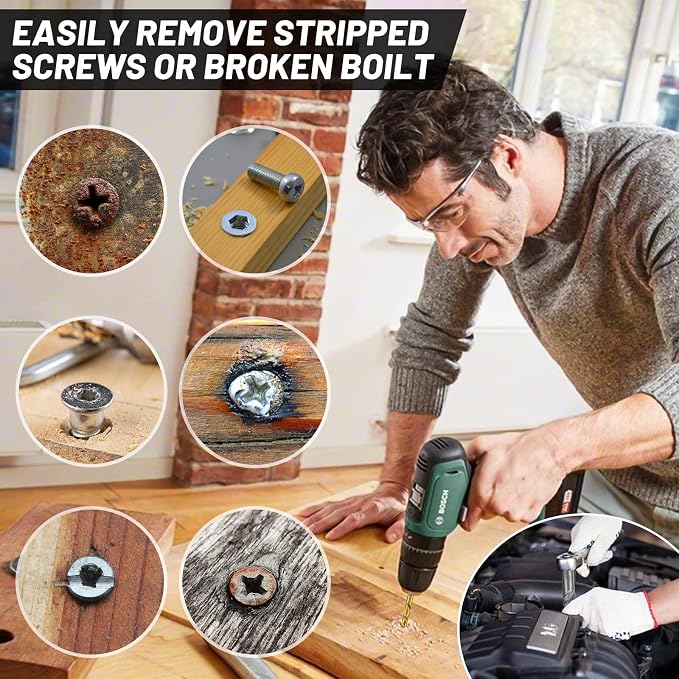 29PCS Screw&Bolt Extractor Set and Left Drill Bit Kit, Easy Out Broken Lug Nut Extraction Socket Set for Damaged, Frozen,Studs,Rusted, Rounded-Off Bolts, Nuts & Screws