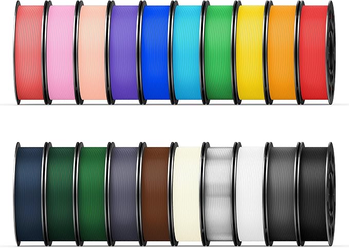 20 Color Bundle PETG 3D Printer Filament, Multicolor Strong PETG Filament 1.75mm, Individually Vacuum Packed, 0.2kg per Spool, 20 Pack, Total 4kg