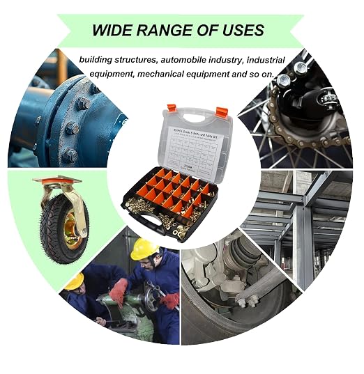 891Pcs Grade 8 Bolts and Nuts Kit - 1/4-20, 5/16-18, 3/8-16, 1/2-13 SAE Hex Bolt Assortment with Washers, Yellow Zinc Plated, Storage Case for Heavy Equipment & Farm Machinery
