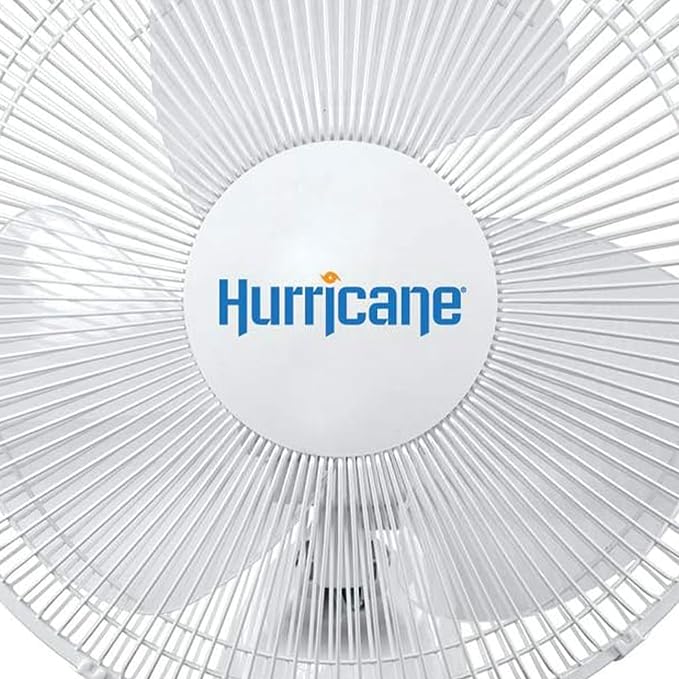 Hurricane 16" Supreme Oscillating Wall Mount Fan w/ 3 Quiet Speeds, White - Corded Electric Air Cooling Unit w/ Easy Pull Cord Controls for Homes, Greenhouses, Garages, Workshops & Gyms