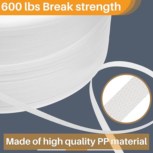Heavy Duty 1/2" Polypropylene Strapping Roll, 600 lb 3937 ft PP Packing Banding Strap, Industrial Tensile Strength, Machine Strapping for Cartons, Pipes, Shipping, Warehouse, Industrial Packaging