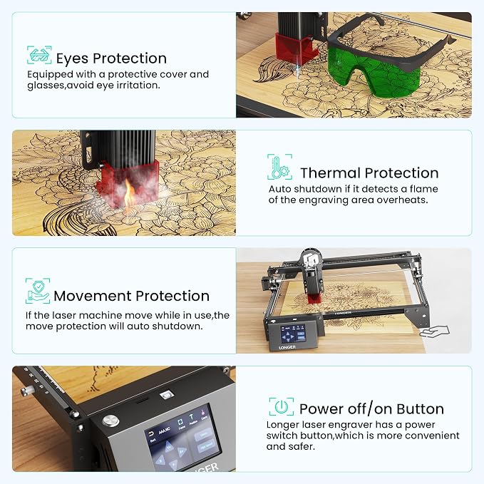 LONGER Laser Engraver Ray5 5W Higher Accuracy DIY Laser Engraving Machine with 3.5" Touch Screen,Offline Usage Laser Cutter,400x400mm,0.08mm Laser Spot, CNC Laser Cutter for Wood Metal Acrylic Glass