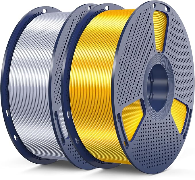 SUNLU 3D Printer Silk Filament,Shiny Silk PLA Filament 1.75mm, Smooth Silky Surface, Great Easy to Print for 3D Printers, Dimensional Accuracy +/- 0.02mm, Silk Light Gold + Silk Silver 2KG
