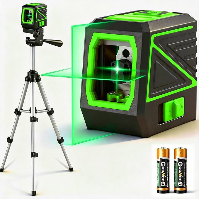 Laser Level with Tripod, 100 feet Green Cross Line Self Rotary Leveling Laser Level, Vertical and Horizontal Line, Rotatable 360 Degree, Manual Self leveling and Pulse Mode, IP54 Waterproof & Battery1