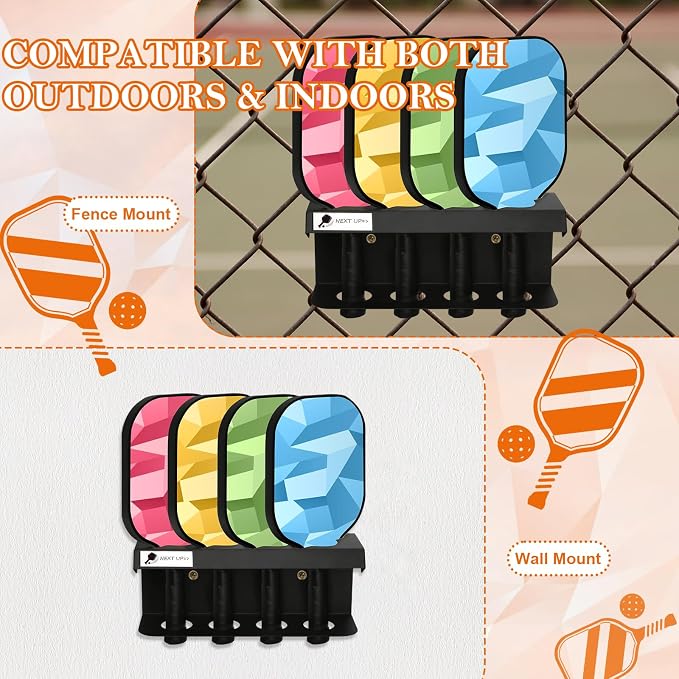 Pickleball Racket Ball Holder Holds 4/12 Paddles Pickleball Storage Rack with Label to Track Next Up Players Pickleball Paddle Holders To Fence Wall Hanging Storage Outdoor Not Include Paddles (1)