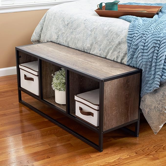 Household Essentials Ashwood & Iron Cube TV Console with Rustic Grain