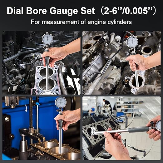 Precision Bore Gauge Set 2"-6" Range, 0.001" Accuracy, Bore Gauge for Engine Cylinder Measurement, Cylinder Wear& Out-of-Round Measurement Tool for Automotive Engine Machining, Industrial Maintenance