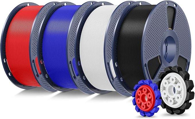 SUNLU PLA+2.0 3D Printer Filament Bundle, 4KG Upgrade PLA+ Filament 1.75mm, Tougher and Stronger, Dimensional Accuracy +/-0.02mm, 1KG per Spool, 4 Packs, 4KG Total, Black+White+Klein Blue+Red