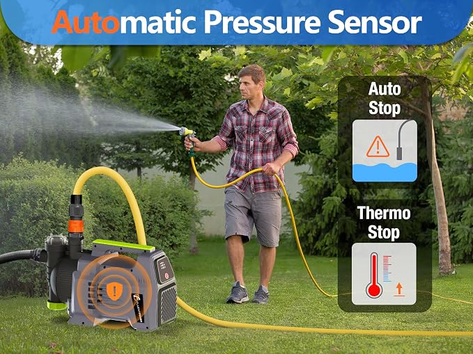FLUENTPOWER Shallow Well/Deep Garden Pump, 1.5HP 1300GPH Portable Water Booster Jet Pump with Automatic Pressure Switch for Home, Garden, Lawn, Sprinkler Irrigation, Lift 150FT