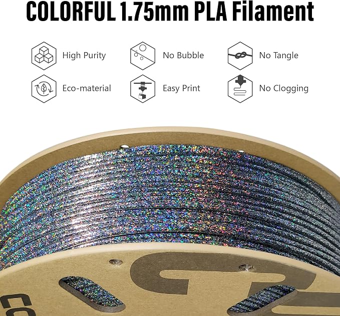 Magic PLA 3D Printer Filament – Color Changing Galaxy Glitter Effect | Multi-Color Shimmering Finish, Easy to Print PLA, 1.75mm, 1kg | Colorful®