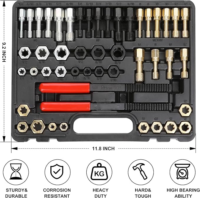 Hromee 49-Piece Thread Chaser Set, UNC UNF & Metric Thread Restorer Tool, Thread Cleaner Rethreading Master Kit