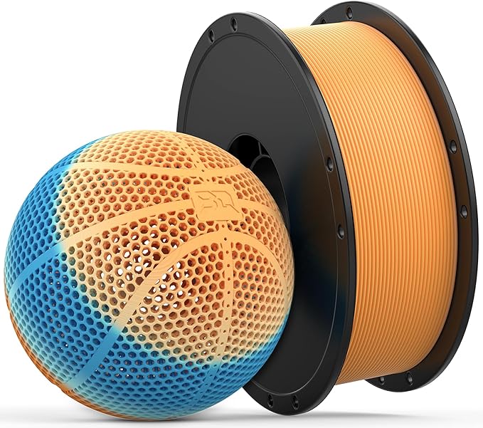 BIQU PLA-HR Flexible 3D Printer Filament Specifically for Printing Airless Basketballs, 1.75mm 1KG Spool (2.2lbs), Triple Color Filament for Most FDM 3D Printer, Blue-Orange-White