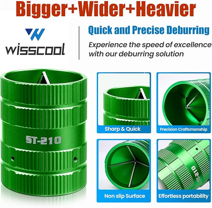 WISSCOOL 1/4" to 2-1/4" Deburring Tool PlumbingTools Pipe Reamer Copper Pipe Cleaner Removing Burr Tools for Inner Outer Copper PVC Metal Aluminium(Green-Max)
