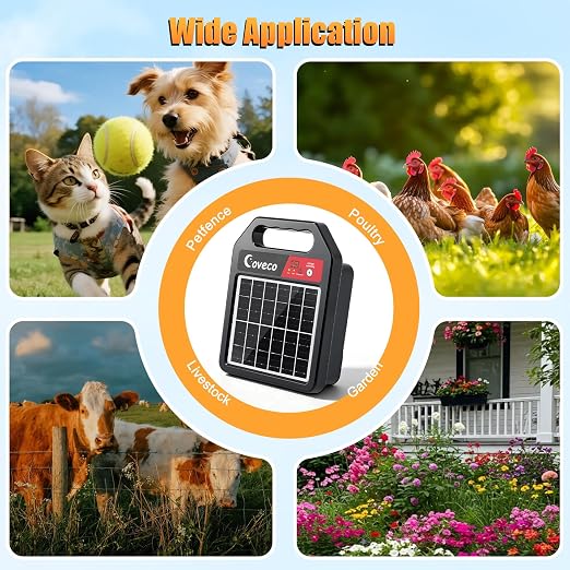 3in1 20Miles Solar Electric Fence Charger with Short Circuit & Open Circuit Alarms,Adjustable 8KV to 10KV(0.13J-0.33J), Real-Time Battery Level Light & 110 dB Removable Alarm,14 Days Protection