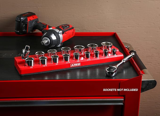 ARES 70236-16-Piece 1/2-Inch SAE Magnetic Socket Organizer - Holds 15 Sockets and 1 Socket Adapter - Keeps Your Tool Box Organized