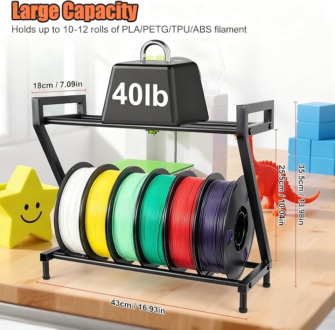 Z-shaped 2 Tiers 3D Printer Filament Storage Rack Desktop,3D Printer Filament Holder,Metal Filament Rack Suitable for PLA/ABS/TPU Filaments,Holds to 10-12 Spools,Ideal for Home,Office,Studio