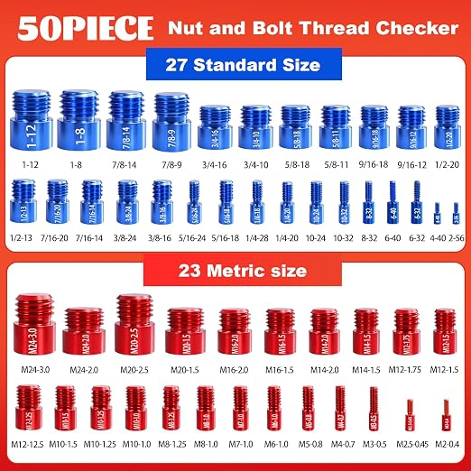 50 Pcs Standard and Metric Nut Bolt Thread Checker Kit,Inch Size Gauges Finder Tool,Detachable Screw Identifier Thread Especially for Tread Fasteners Measuring