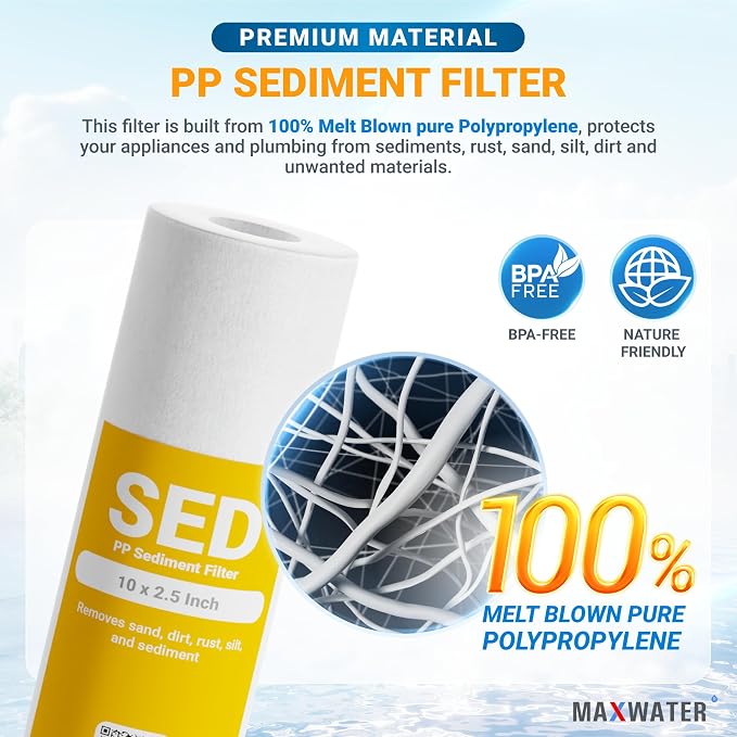 10 Pack of 10 Micron 10" x 2.5" Inch Polypropylene Sediment Filters compatible with 10" Standard RO Reverse Osmosis and WH Whole House Systems