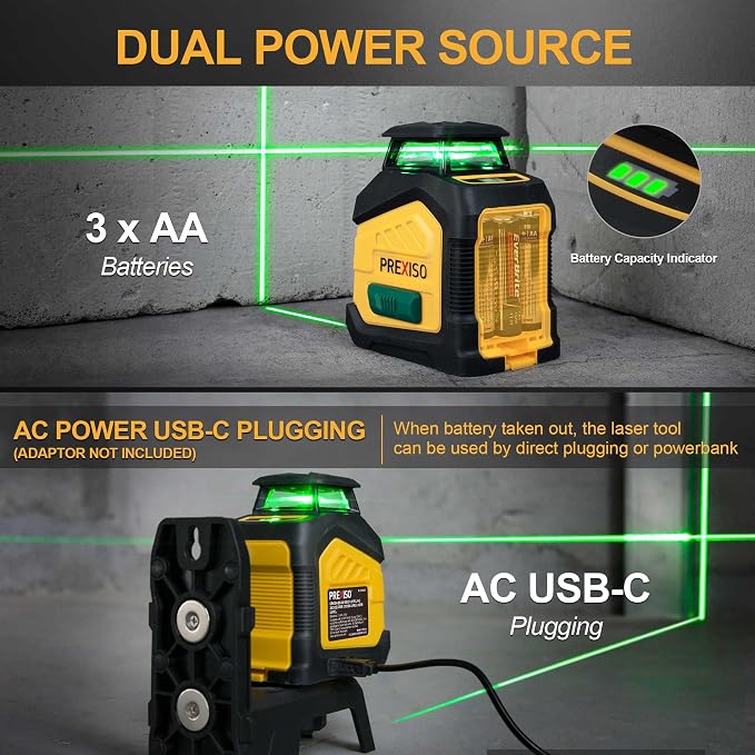 PREXISO 215Ft Laser Measure with Entension for Diagonal Measuring & PREXISO 360° Laser Level with Tripod, 100Ft Dual Power Self Leveling