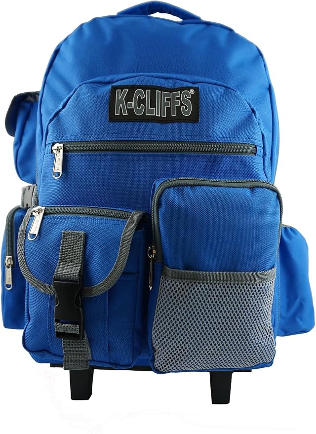 K-Cliffs Heavy Duty Rolling Backpack School Bookbag with Wheels Deluxe Wheeled Daypack