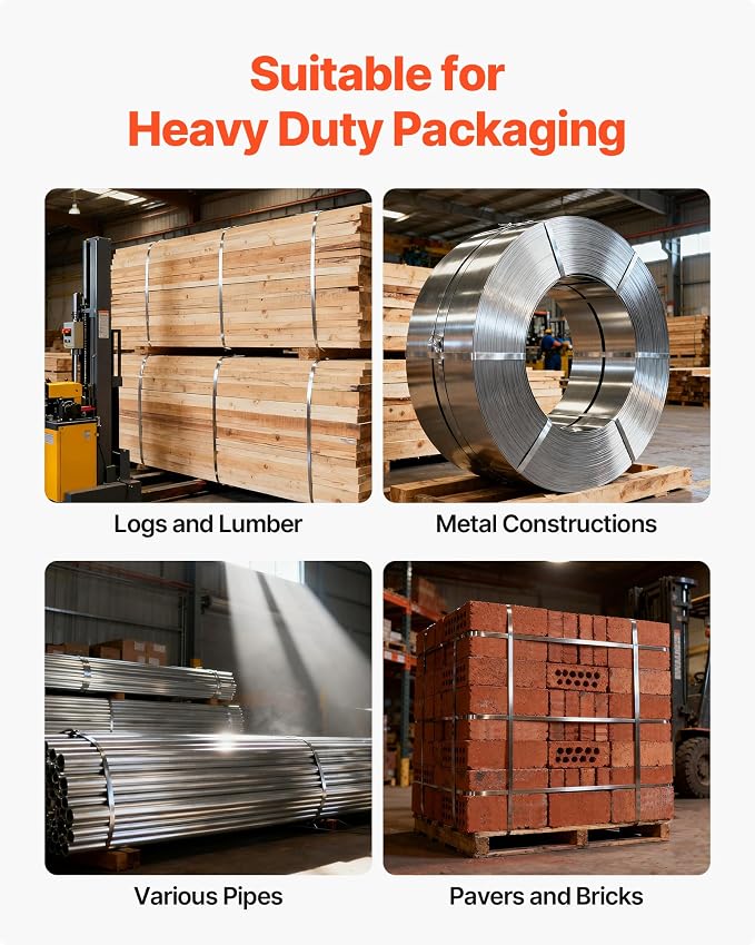 VEVOR Steel Banding Strapping Kit, Heavy Duty Banding Sealer Tool with 400 ft Binding Straps, 400 Metal Clasps, Manual Pallet Packaging Strapping Kit for Warehouse, Transportation, Industrial Bundling