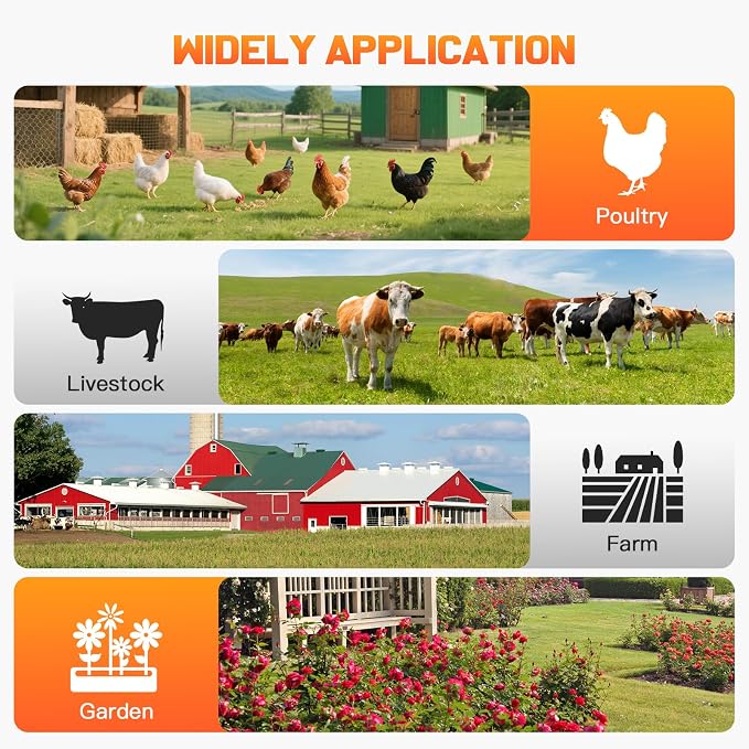 20 Miles Solar Powered Electric Fence, 6-12KV Adjustable Output Solar Charger, 2 Joules Pulse Energy,24H Solar Powered Electric Fence Kit Suitable for Pets,Poultry,Ranches and Gardens