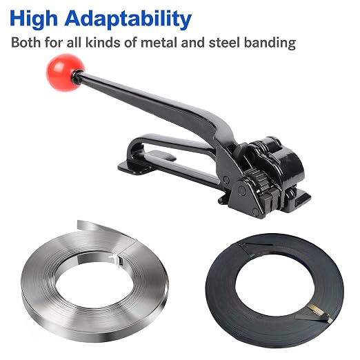 Heavy Duty Steel Strapping Tensioner Tool - for 3/8"-3/4" Metal Banding Tool Tensionining Strapping for 0.012-0.03" Thickness, Strapping Banding Tool for High Tensile Packging