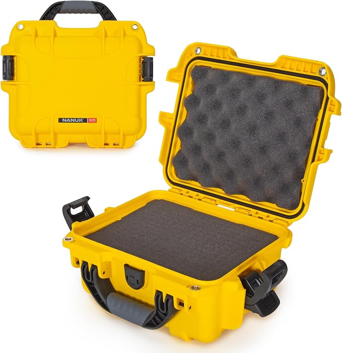NANUK 905 Hard Case with Foam – IP67 Waterproof Hard Case, Protective Hard-Shell Box for Camera, Drone & Gear – Impact-Resistant, Dustproof, Travel-ready, 12.5” x 10.1” x 6”, Made in Canada – Yellow