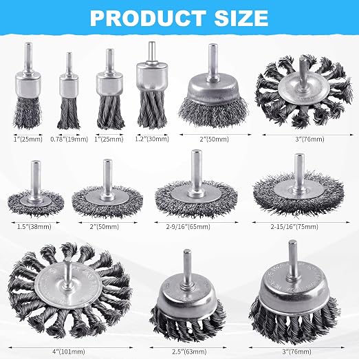 Rocaris 28 Pack Wire Wheel Brush, Carbon Steel & Twist Knot Cup Brush, Wheel Brush, Pen Brush Set with 1/4-Inch Round Shank for Rust Removal, Corrosion and Scrub Surfaces, Grey