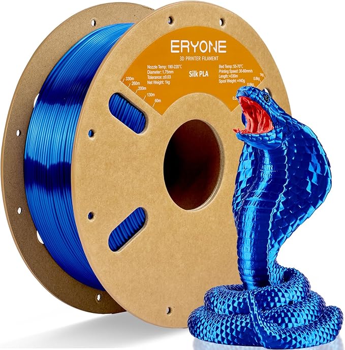 ERYONE Silk PLA Filament for 3D Printer 1.75mm +/- 0.03mm, Shiny Filament 1kg (2.1lbs)/Spool, Royal Blue