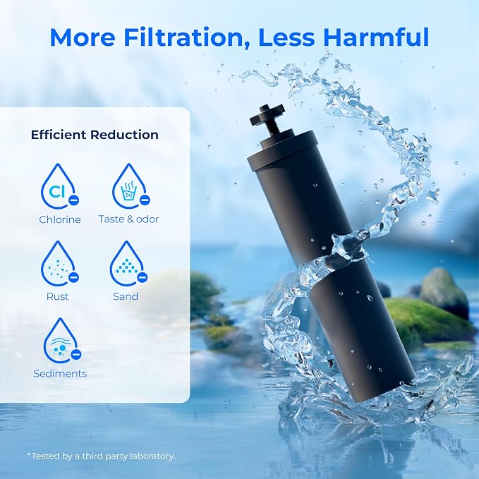 Waterdrop Black Water Filter, Replacement for Berkey®, Purewell®, ProOne®, BB9-2® Carbon Filters, Waterdrop Gravity Water Filter System, NSF/ANSI 42&372 Certified Water Filter, 3 Pack