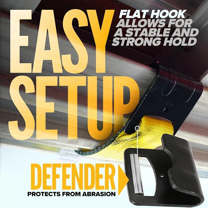US Cargo Control Flat Hook Ratchet Straps 4” x 30’ (2-Pack), 5,400 LBS Working Load Limit, Yellow 4 Inch Ratchet Straps with Black Flat Hooks, Professional 4 Inch Straps for Flatbed Trailers