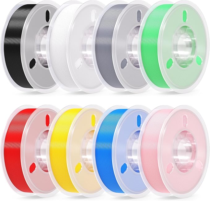 RAMBERY 500gx8 PLA+ Filament Bundle 1.75mm, 8 Colors PLA Plus 3D Printing Filaments Dimensional Accuracy +/- 0.02mm, 8 Pack 500g Spools, Black/White/Red/Yellow/Gray/Blue/Pink/Mint Green