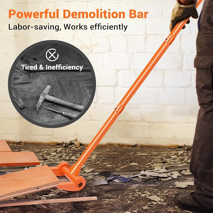 AugFir 48" Pallet Buster, 110 Degree Decking Pry Bar, Heavy Duty Carbon Steel Deck Board Removal Tool for Deck, Pallet, Standing Hardwood Board Demolition Without Lower Back Pain & Knee Pain (Orange)